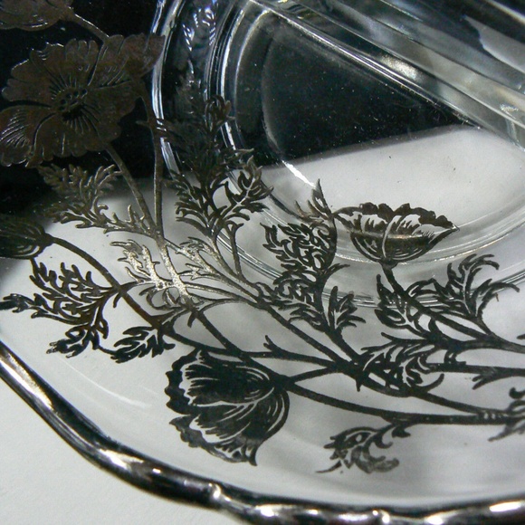 VINTAGE SILVER CITY FLANDERS FLOWERS ON CLEAR GLASS DIVIDED BOWL PLATE DISH - Picture 4 of 4